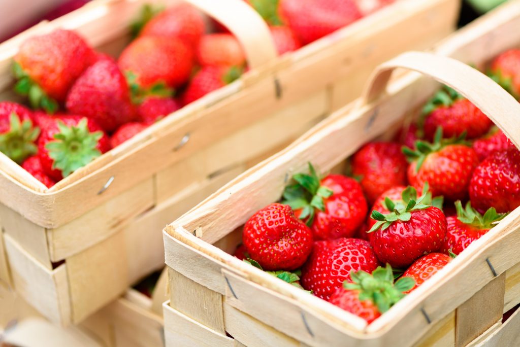 Handcrafted baskets with fresh strawberries
